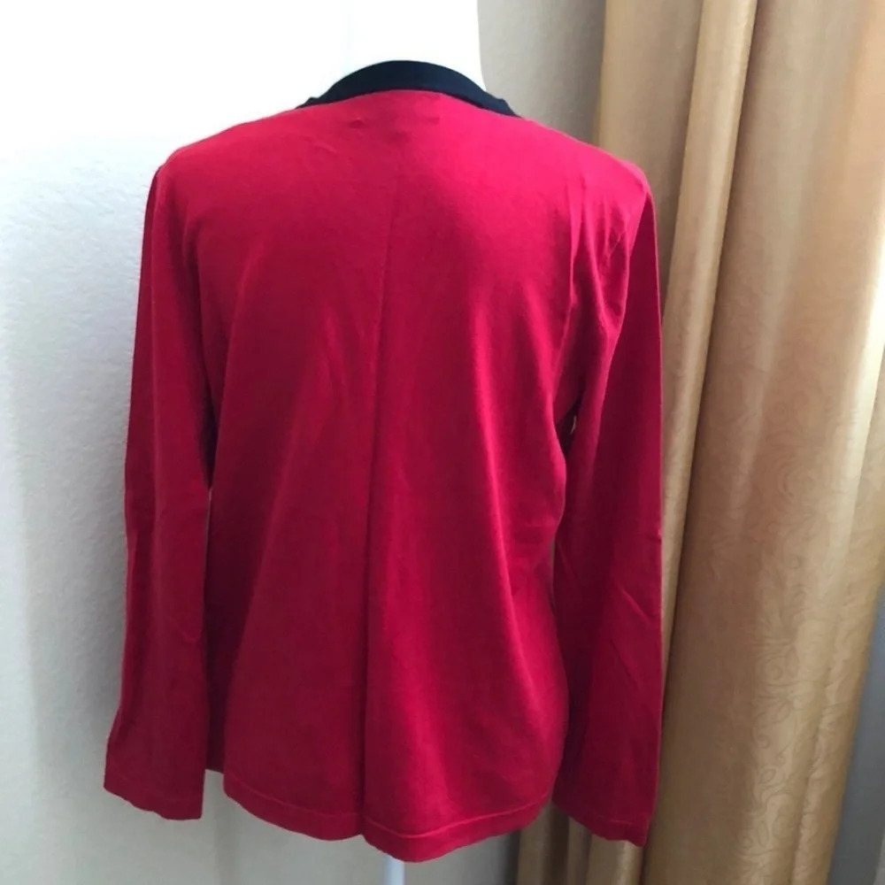 Jones New York red button down cardigan women PL silk blend excellent condition - Picture 3 of 6